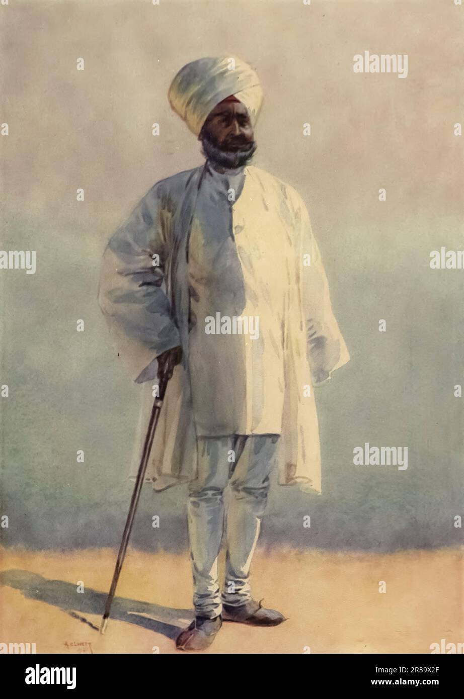 AB IN PENSION (Ein Sikh Officer) gemalt von Major Alfred Crowdy Lovett, (1862-1919) aus dem Buch " The Armies of India " von Major George Fletcher MacMunn, (1869-1952) Publikation Datum 1911 Publisher London, Adam and Charles Black Stockfoto