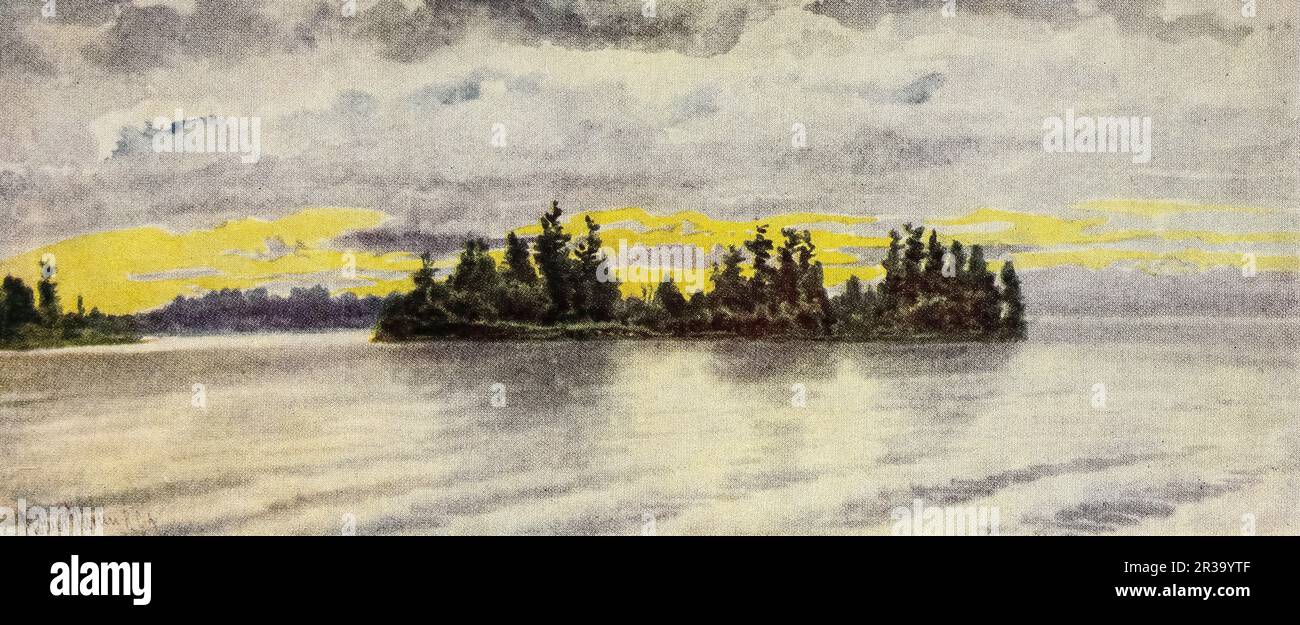 Showery Weather, Muskoka Lake North Ontario Canada Watercolor von Thomas Mower Martin aus dem Buch " Canada " von Wilfred Campbell, veröffentlicht 1907 von Adam und Charles Black in London Stockfoto