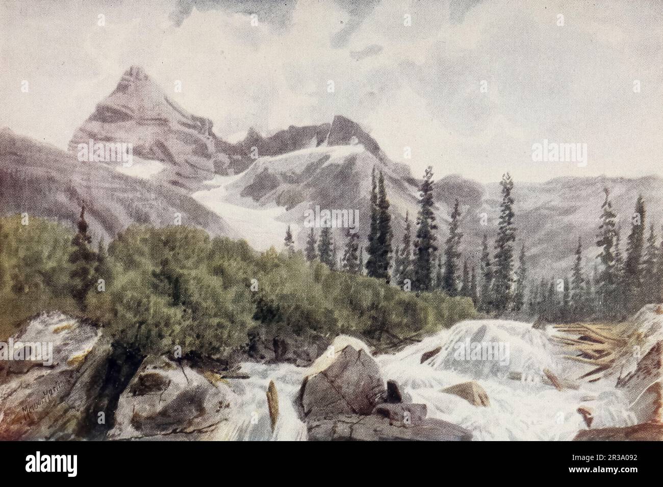 Mount Sir Donald, in The Selkirks British Columbia Watercolor von Thomas Mower Martin aus dem Buch " Canada " von Wilfred Campbell, veröffentlicht 1907 von Adam und Charles Black in London Stockfoto
