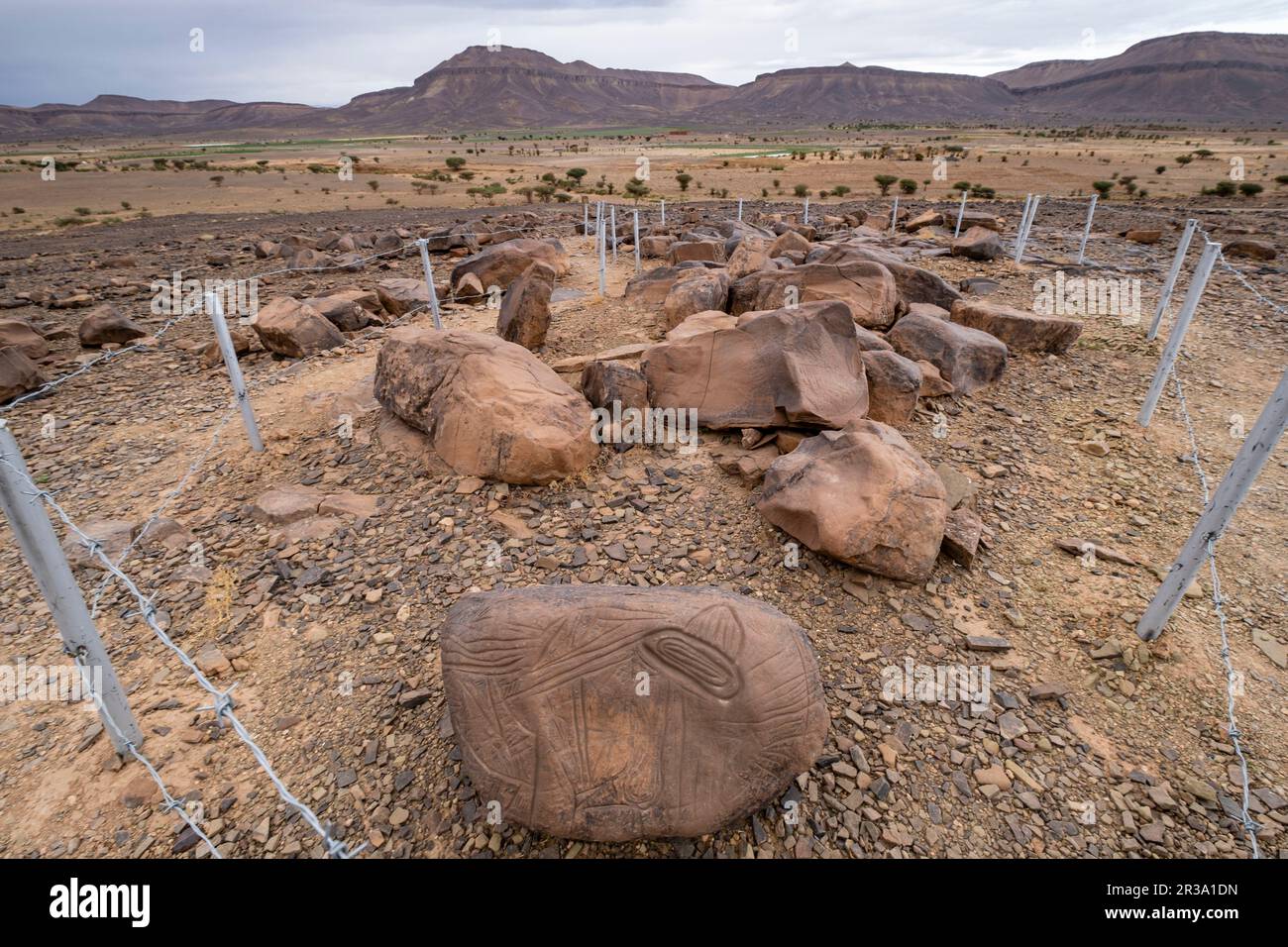 petroglyph, Ait Ouazik Rock Depot, spätneolithisch, Marokko, Afrika. Stockfoto