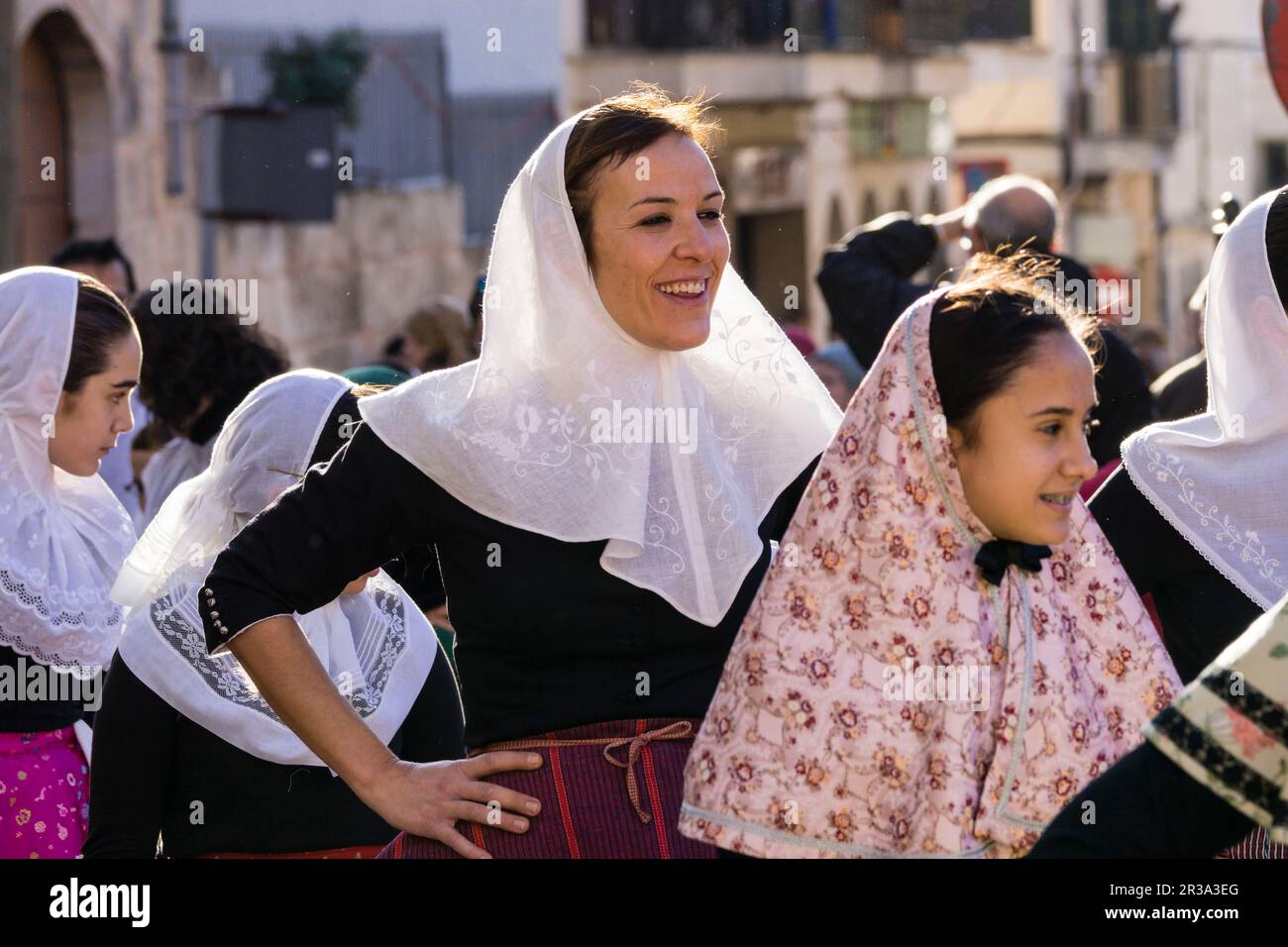 typische Kleidung, Beneïdes de Sant Antoni, Muro, Mallorca, Balearen, Spanien. Stockfoto