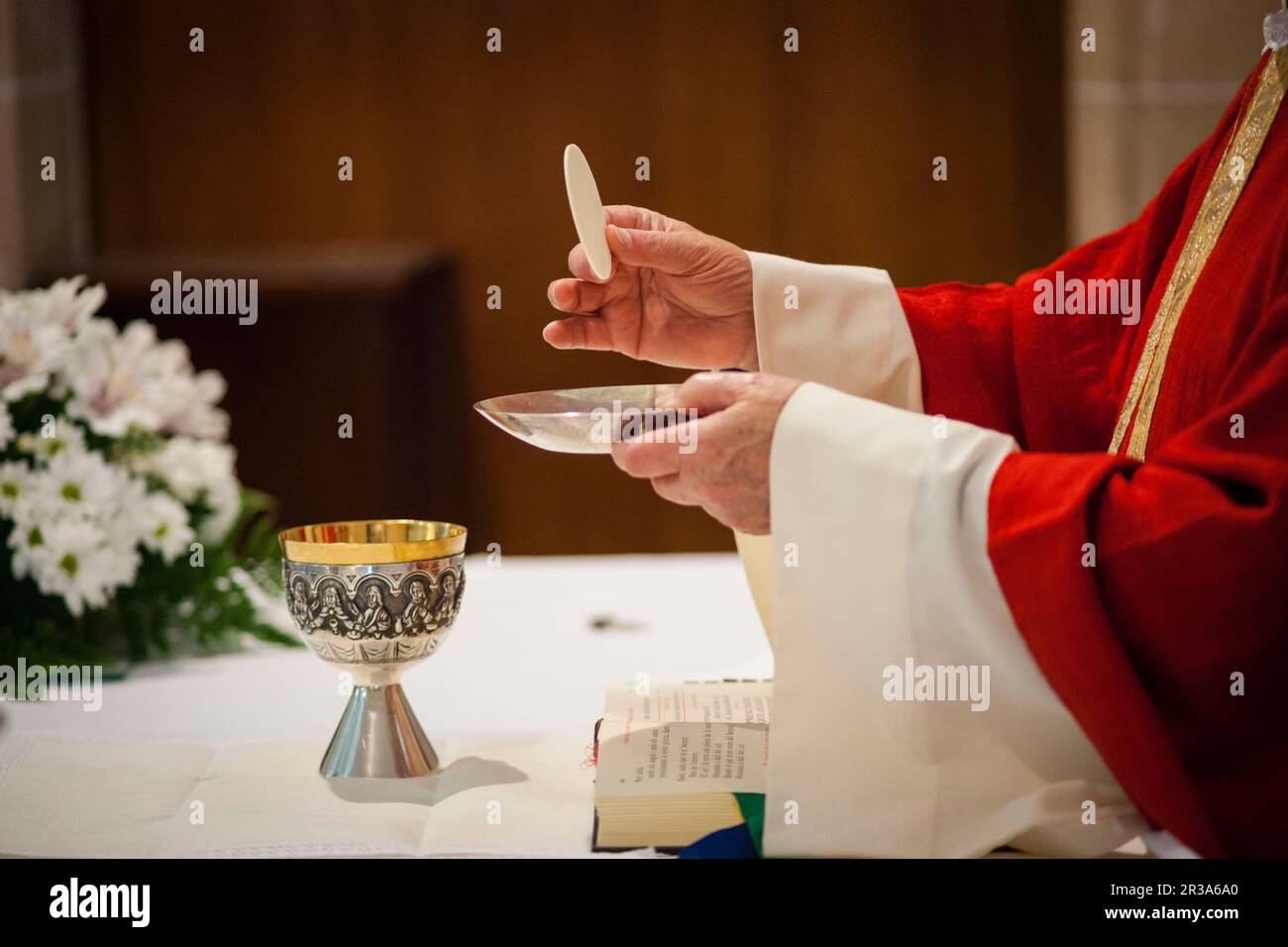 Sacramento De La Eucaristia, Santuario de Cura, Algaida, Mallorca, Balearen, Spanien, Europa. Stockfoto