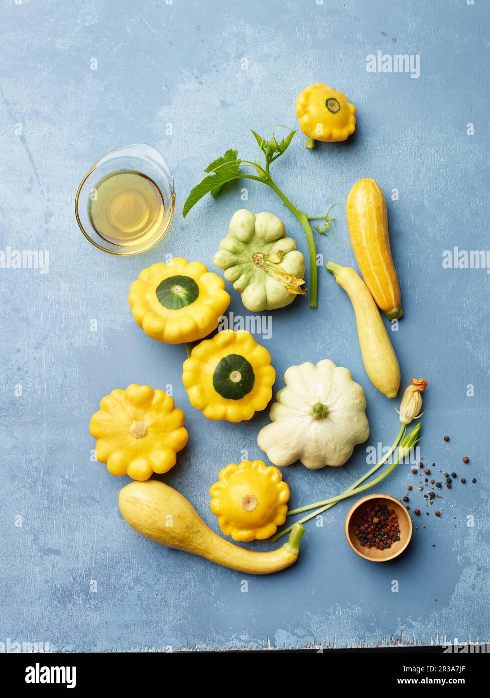 Patty Pan Kürbis, Kürbis, Kürbis Blüten, Stockfoto