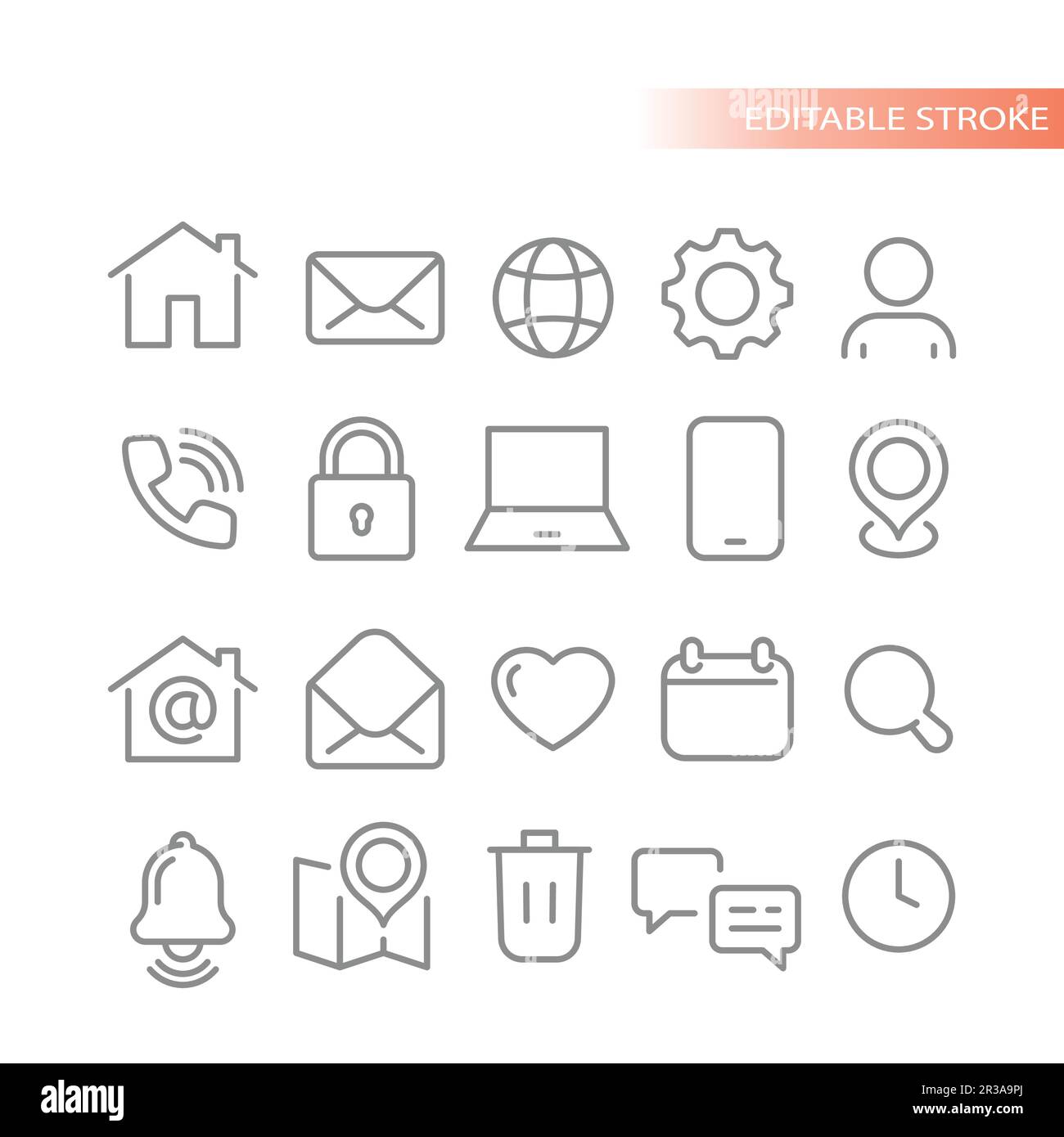 Symbolgruppe für Linienvektor der Webschnittstelle. Symbole für Adresse, Datum, Uhrzeit und Kontakt. Stock Vektor