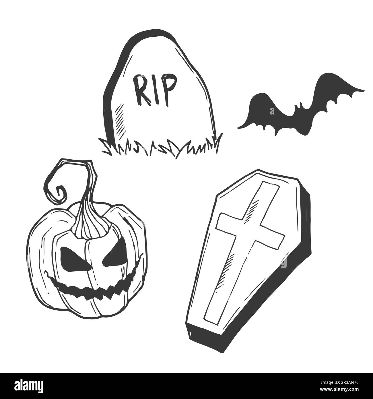 Halloween-Doodle-Set Halloween-Doodle. Linienskizze in Vektor Stock Vektor