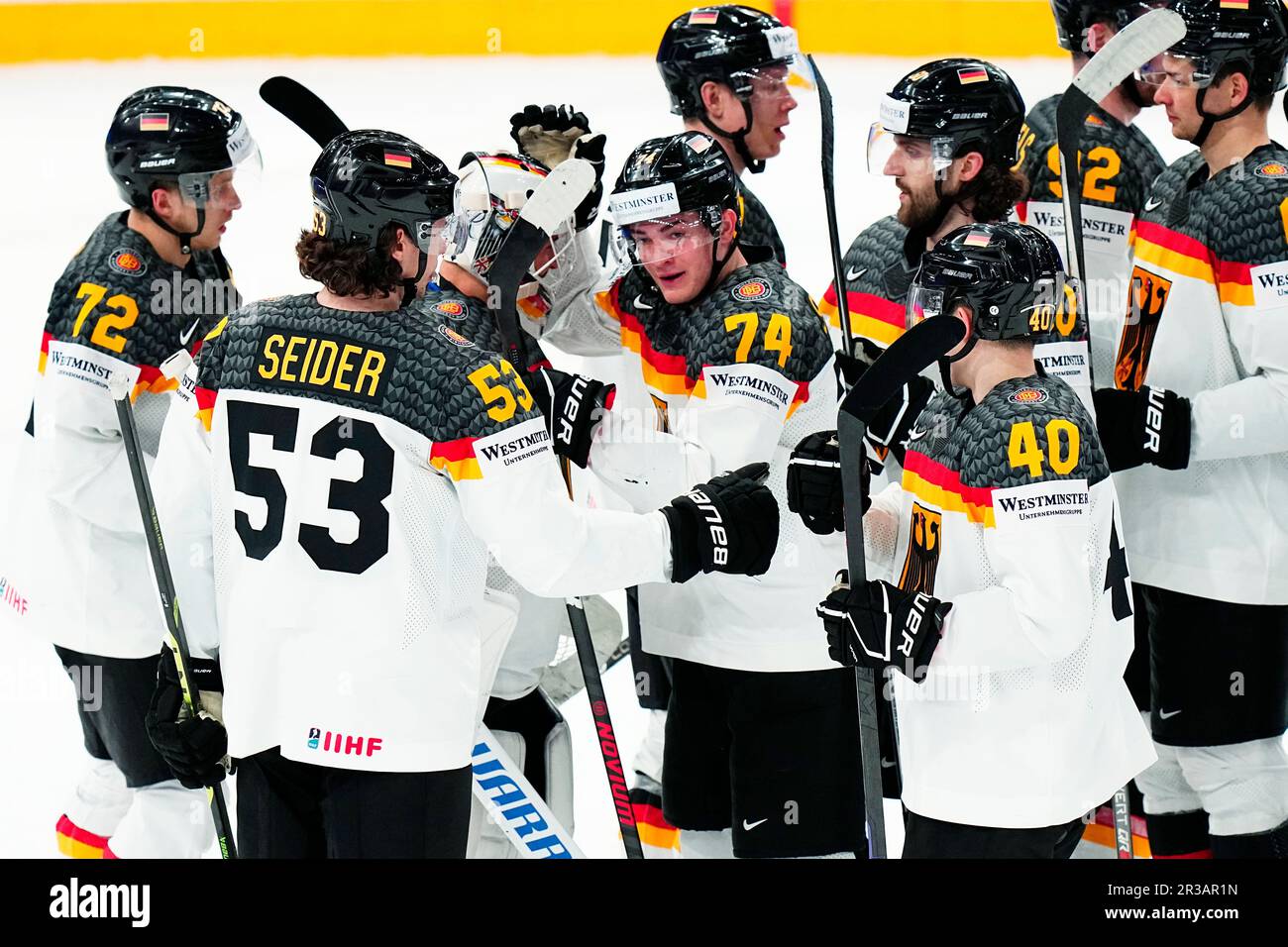 Germany's team players celebrate as the won the group A match between