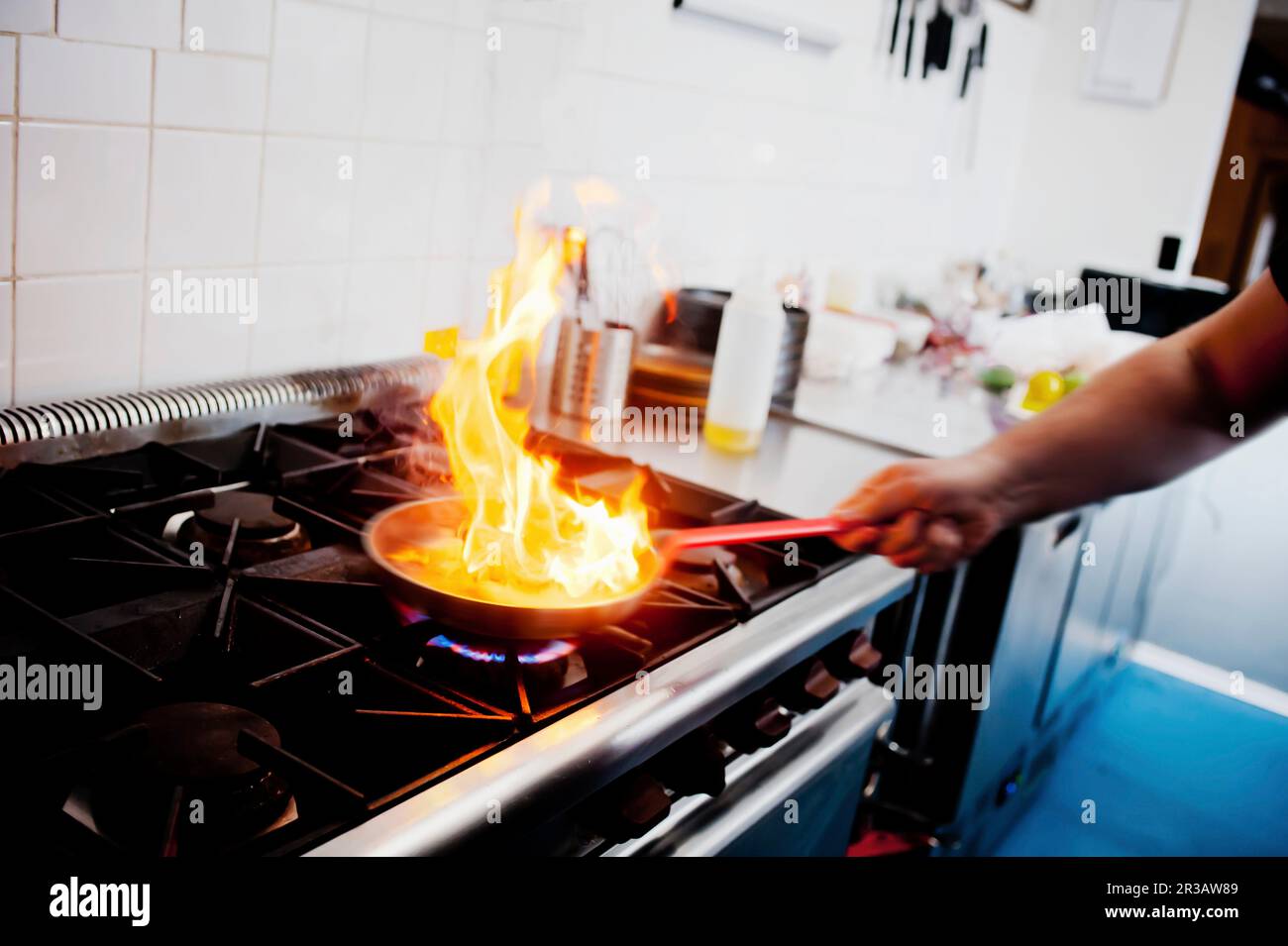 Flammenpfanne Stockfoto