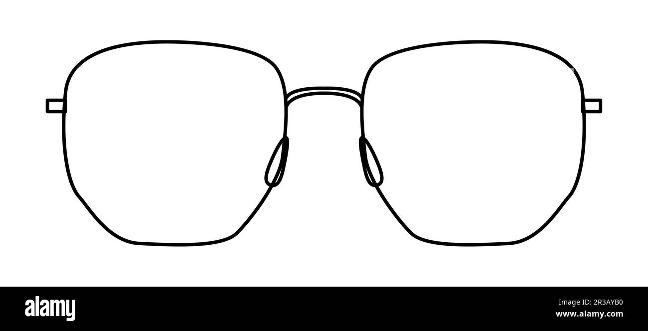 Achteckrahmen Brille Mode Accessoire Illustration. Sonnenbrille Vorderansicht für Herren, Damen, Unisex-Silhouette, Brille mit flachem Rand Brille mit Linse, Skizzenstil isoliert auf weiß Stock Vektor