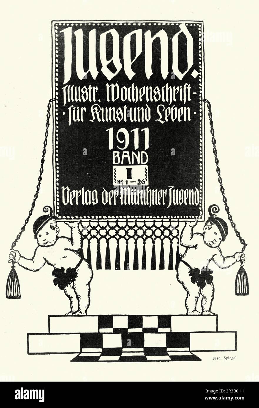 Vintage-Illustration, Deckblatt für Jugendmagazin 1911, Jugendstil Stockfoto
