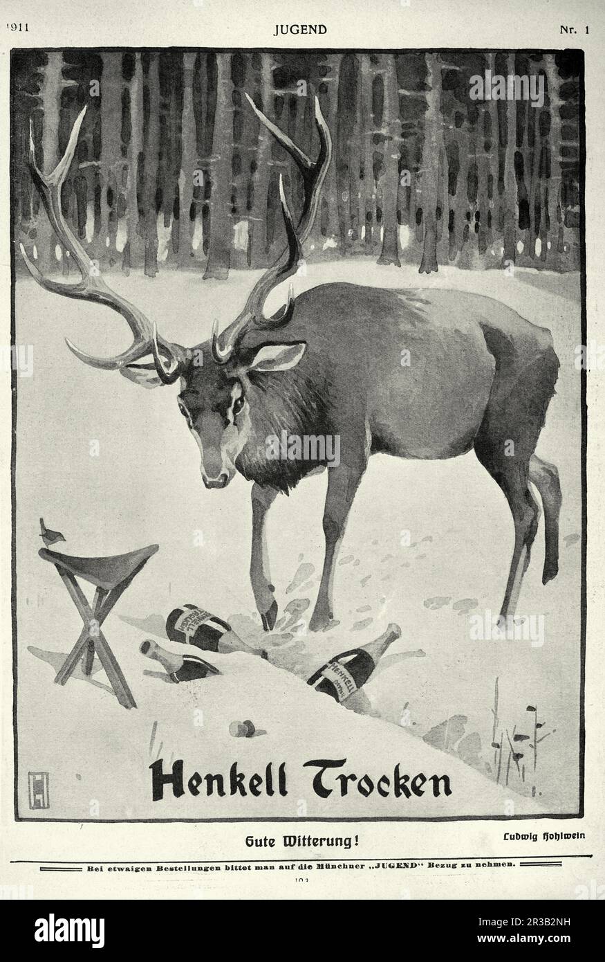 Vintage-Werbespot für Henkell trocken Wine, 1910er, von Ludwig Hohlwein Stockfoto