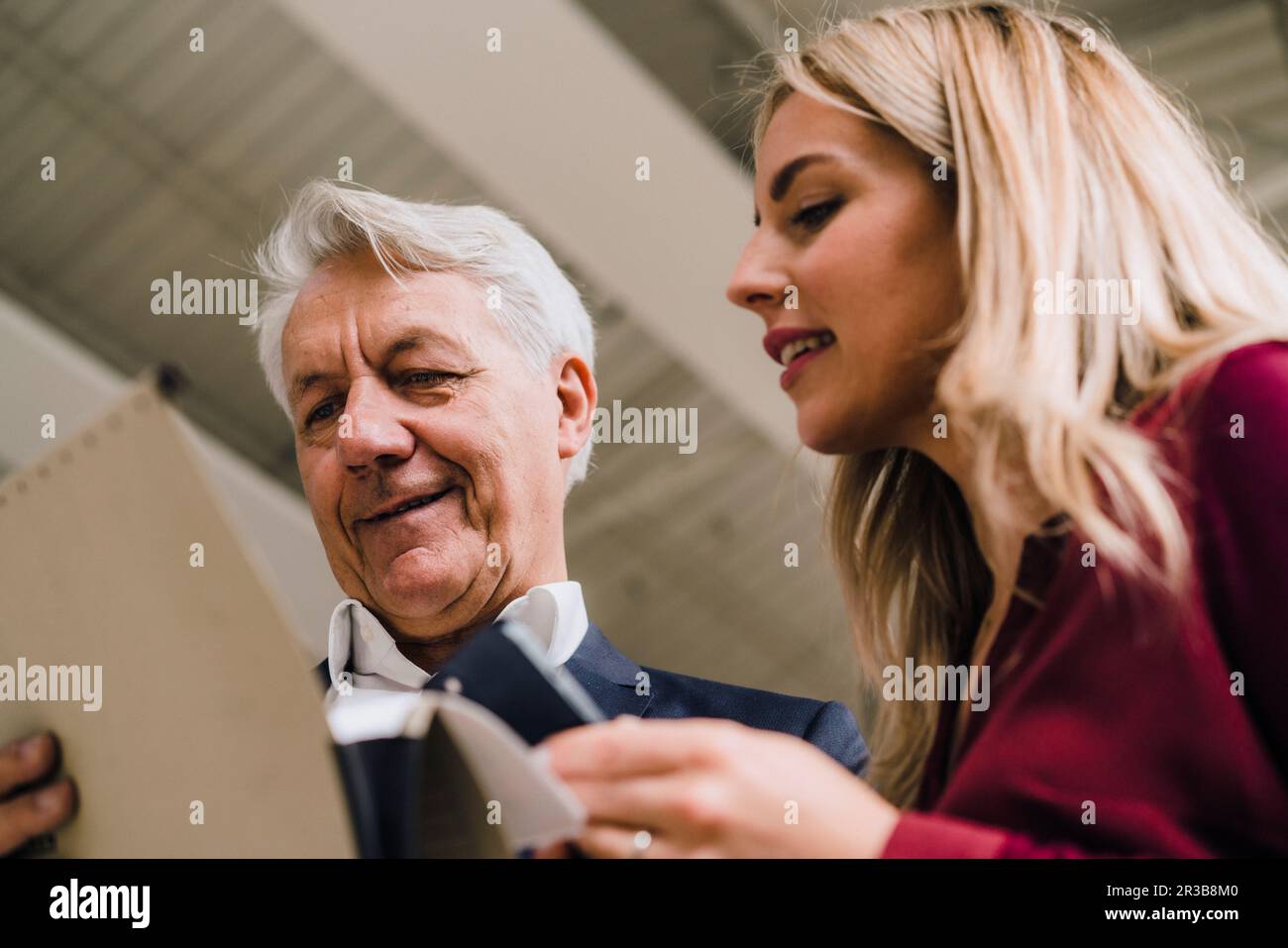 Geschäftspartner prüfen Dokumente in der Branche Stockfoto