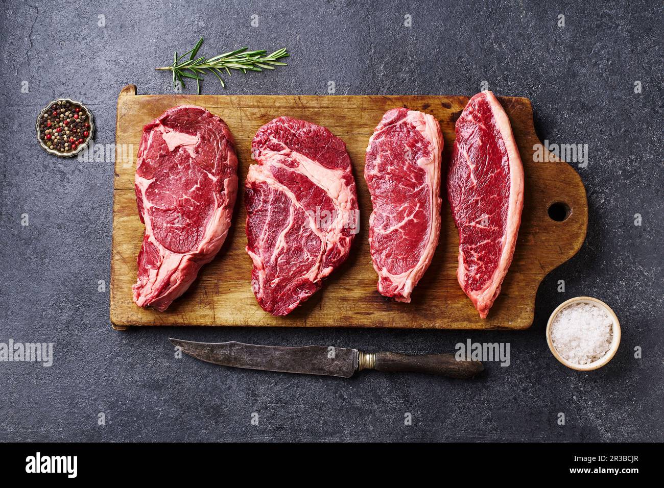 Auswahl an frischen Black Angus Prime Rindersteaks Stockfoto