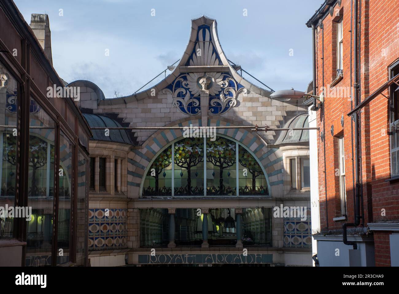 Oben im Victorian Royal Arcade Norwich Einkaufsviertel Stockfoto