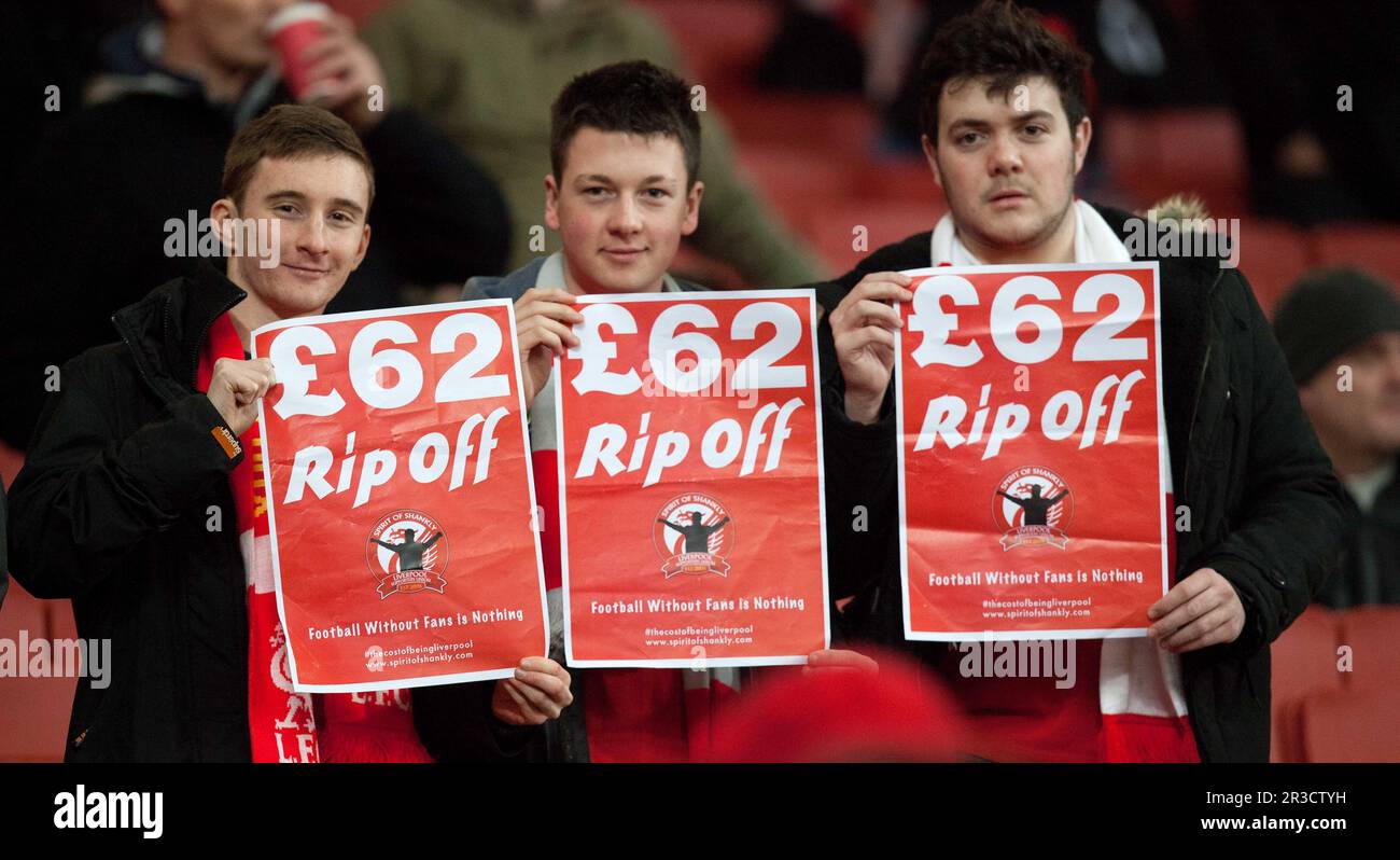 Liverpool-Fans legen ihren Standpunkt über die Kosten eines Tickets.Arsenal 30/01/13 Arsenal V Liverpool 30/01/13 das Premier League-Foto: Richard Washbrooke, Stockfoto