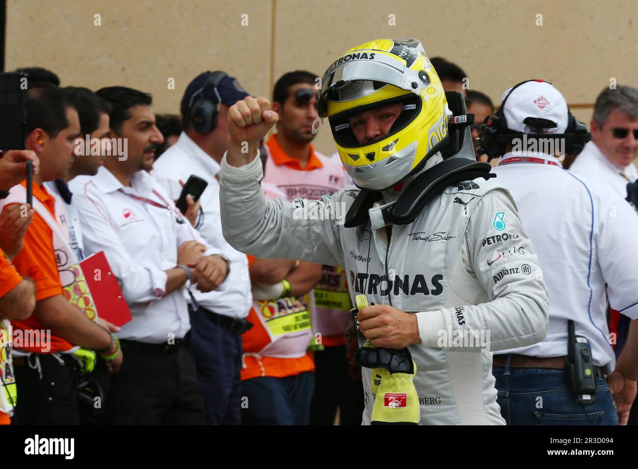 Stange für Nico Rosberg (GER) Mercedes AMG F1 W04. 20.04.2013. Formel-1-Weltmeisterschaft, Rd 4, Bahrain Grand Prix, Sakhir, Bahrain, Qualifikationstag, Stockfoto