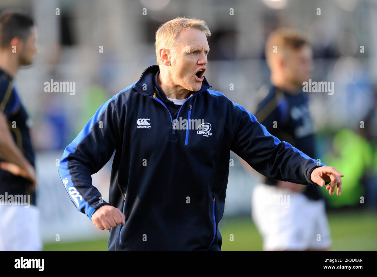 Joe Schmidt, Leinster Head Coach, vor dem Finale des Amlin Challenge Cup zwischen Leinster Rugby und Stade Francais in der RDS Arena in Dublin am Freitag, den 17 Stockfoto