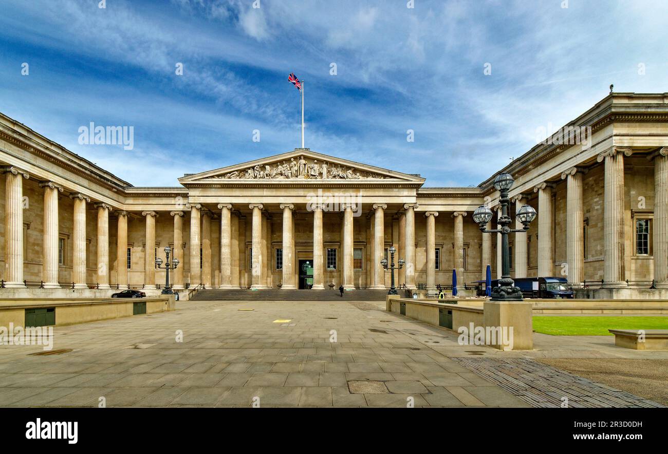 British Museum Great Russell Street London das Hauptgebäude und der Eingang Stockfoto