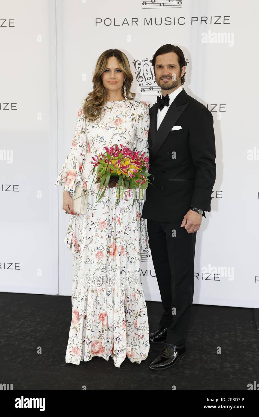 STOCKHOLM 20230523 Prinzessin Sofia und Prinz Carl Philip kommen am 23. Mai 2023 zur Preisverleihung für Polarmusik im Grand Hotel in Stockholm. Ph Stockfoto