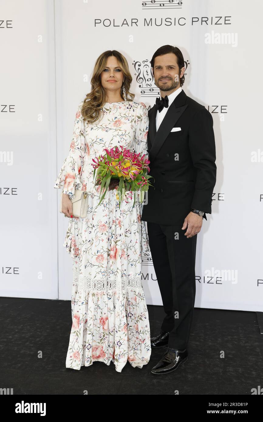 STOCKHOLM 20230523 Prinzessin Sofia und Prinz Carl Philip kommen am 23. Mai 2023 zur Preisverleihung für Polarmusik im Grand Hotel in Stockholm. Ph Stockfoto