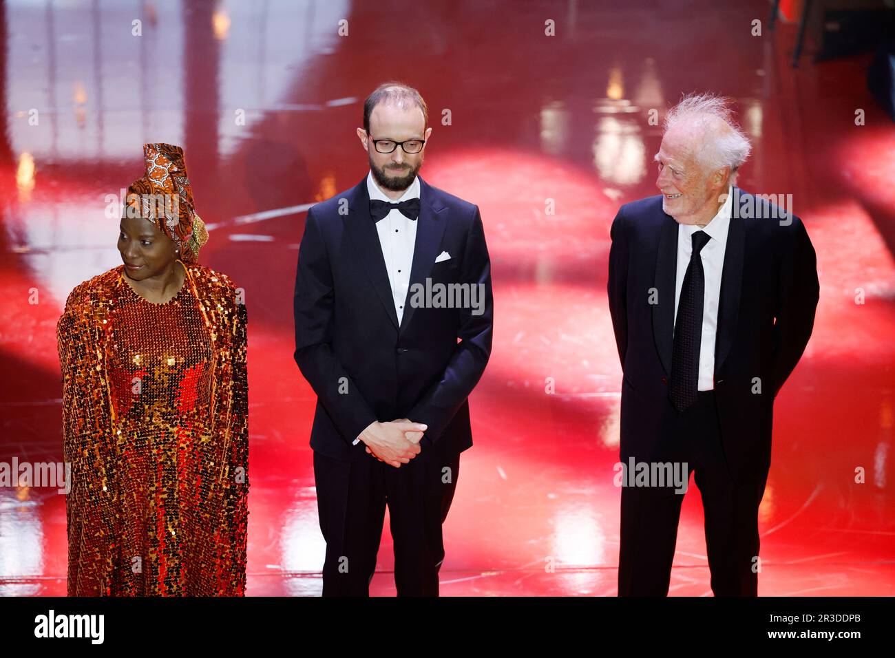 Stockholm, Schweden. 23. Mai 2023. Der diesjährige Polarmusikpreis wurde von Linke Angélique Kidjo, Michael Pärt, dem Sohn des Preisträgers Arvo Pärt, und Chris Blackwell bei der Preisverleihung für Polarmusik im Grand Hotel in Stockholm am 24. Mai 2023 ausgezeichnet. Foto: Christine Olsson/TT/Kod 10430 Kredit: TT News Agency/Alamy Live News Stockfoto