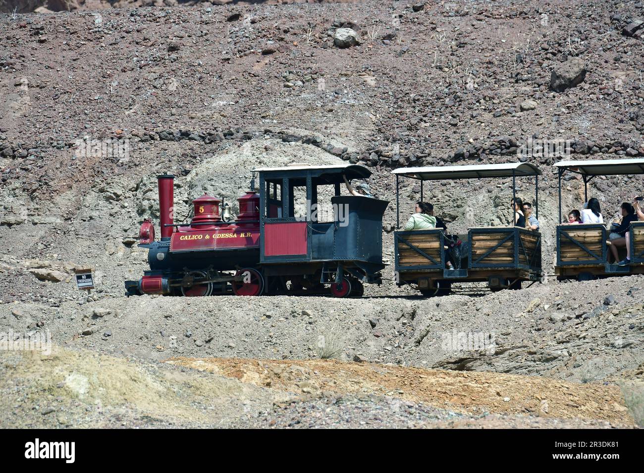 Mining Train, Calico, Geisterstadt und ehemalige Bergbaustadt, San Bernardino County, Kalifornien, USA, Nordamerika, Historisches Wahrzeichen Von Kalifornien Stockfoto