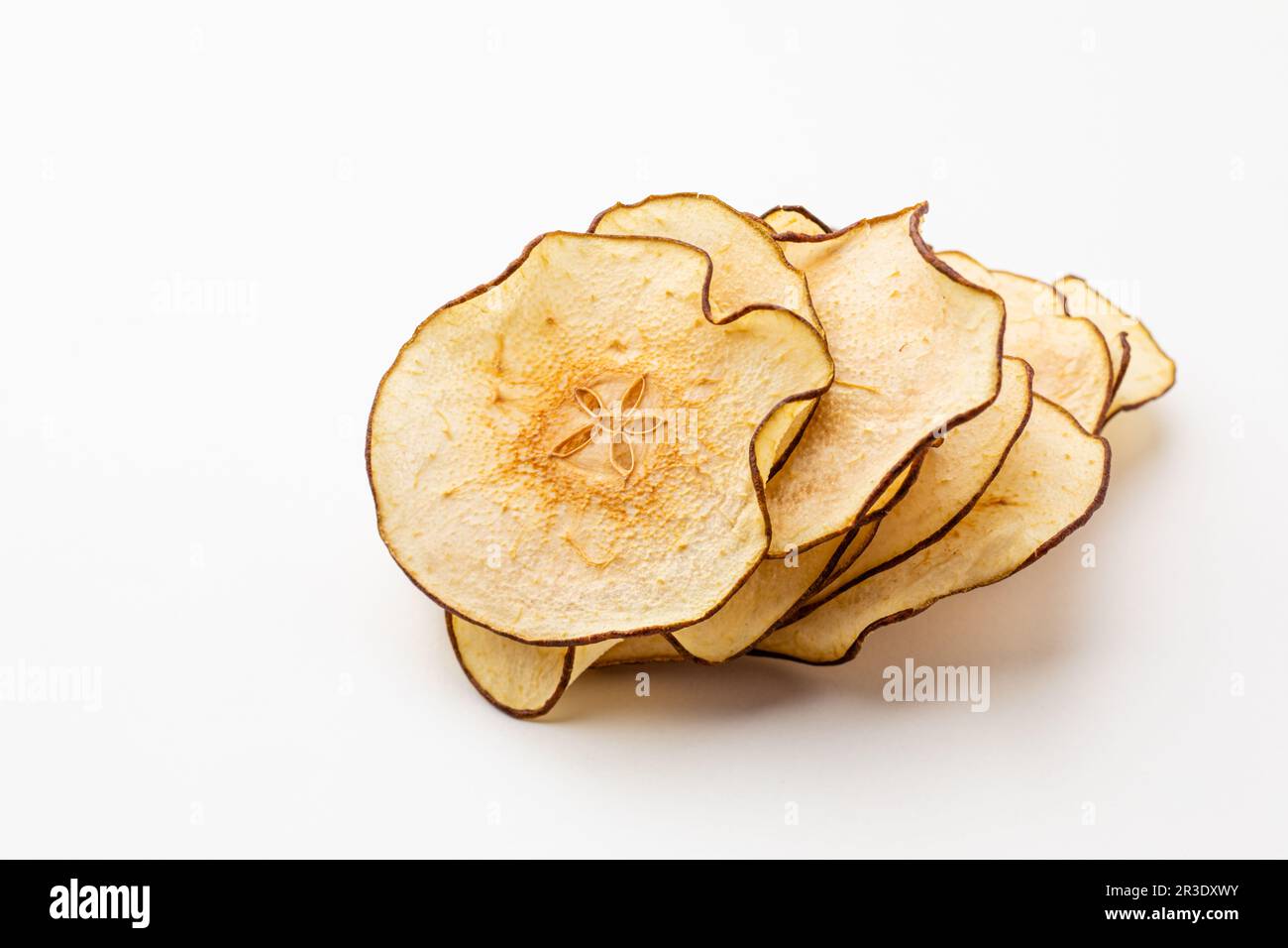 Birnen getrocknete Früchte Haufen aus der Nähe isoliert Stockfoto