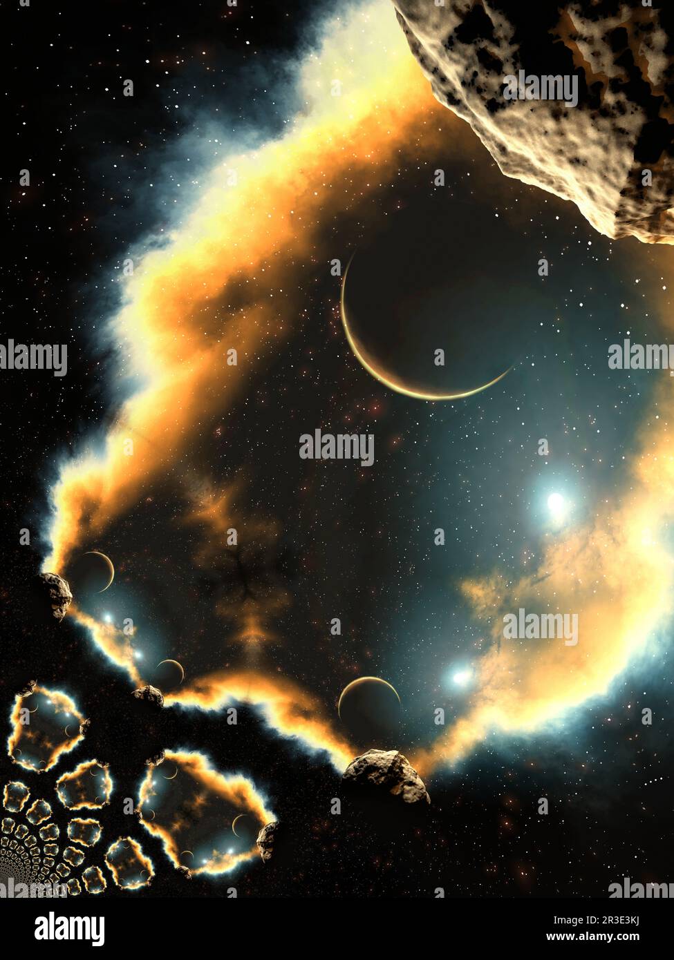 Künstlerische 3D-Darstellung einer kosmischen Szene Stockfoto