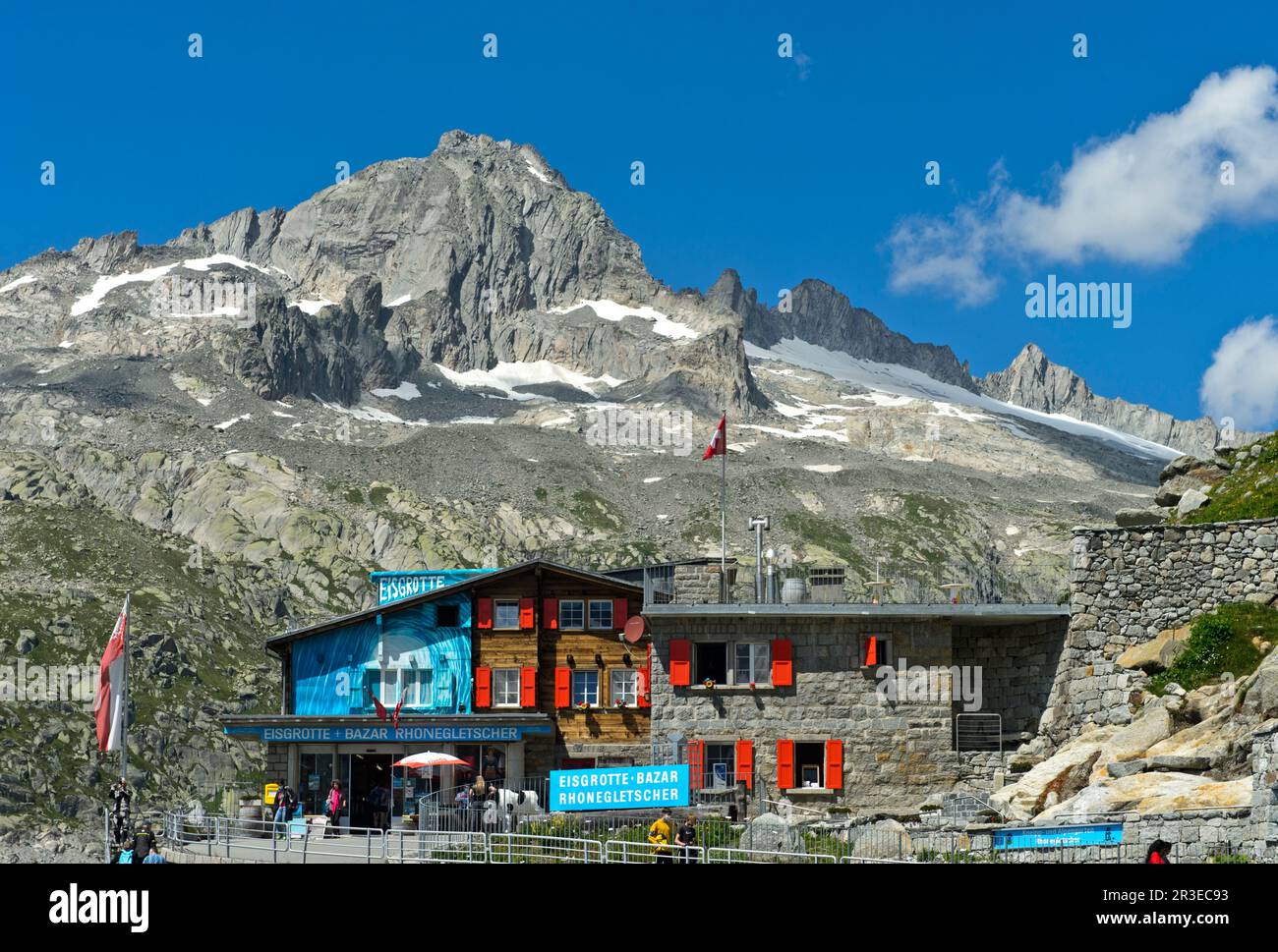 Eintritt zur Eisgrotte im Rhone-Gletscher, Furka-Pass, Belvédère, Obergoms, Wallis, Die Schweiz Stockfoto
