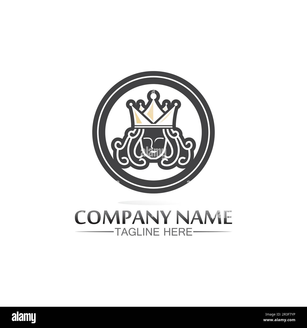 Logo mit Kingsize- und Queensize-Bett, Prinzessin, Kronenlogo Vorlage für Vektorsymbole Stock Vektor