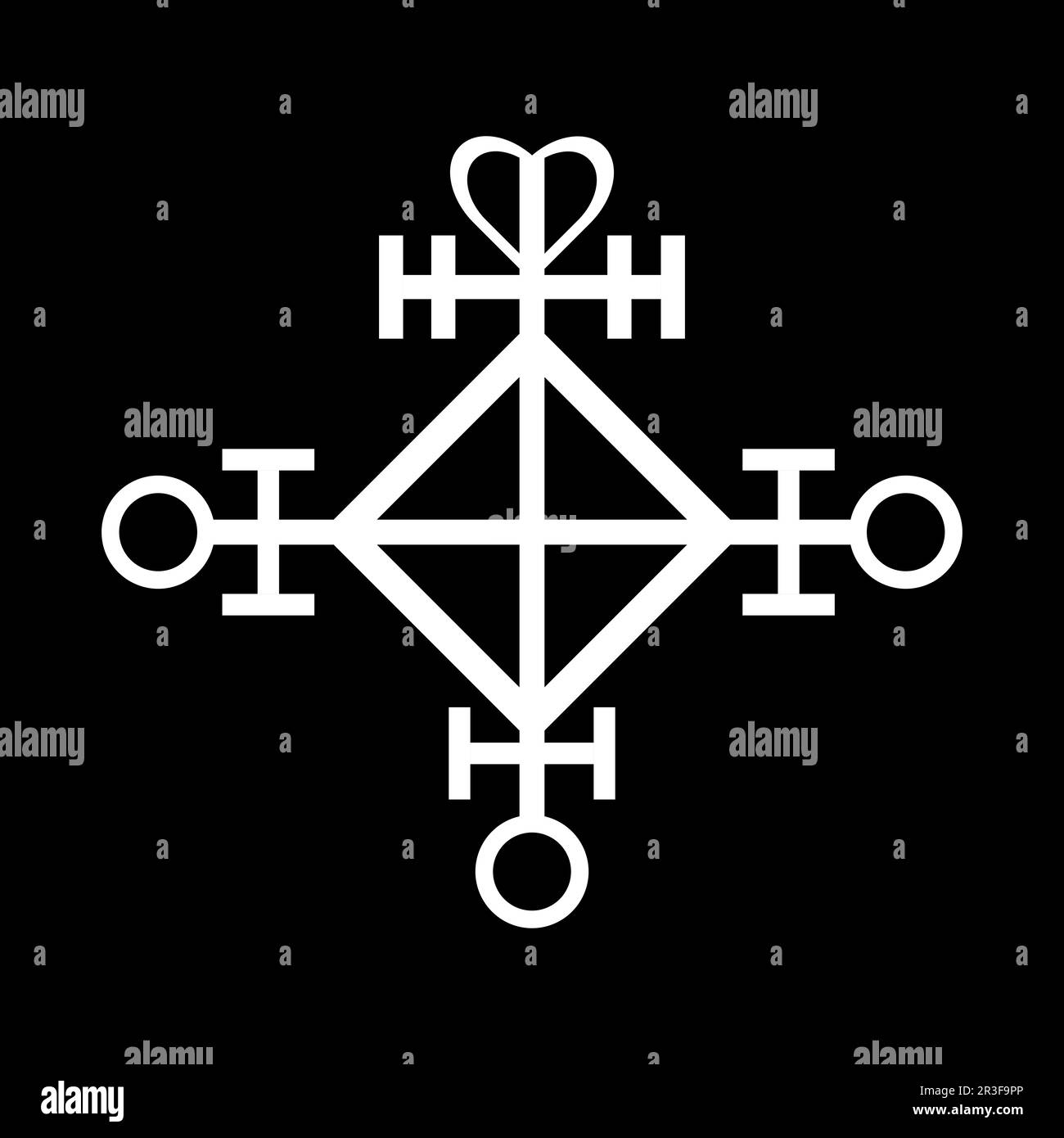 Symbol der Liebe. Schutzsiegel in Schwarz und Weiß. Magische Amulette. Kann als Tätowierung, Logos und Drucke verwendet werden. Stockfoto