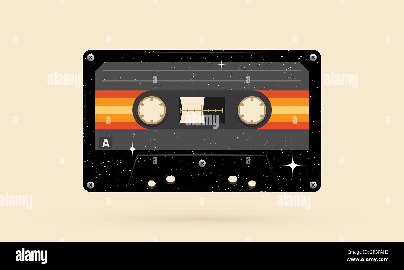 Retro-Musiccasette mit Retro-Farben im Stil der Achtziger, Kassette, Vektorbild-Illustration, Mix-Tape-Retro-Kassettendesign, Musik-Vintage-Stil Stock Vektor