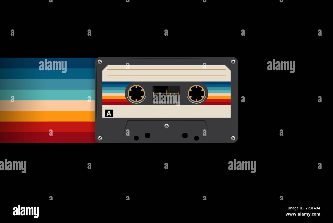 Retro-Musiccasette mit Retro-Farben im Stil der Achtziger, Kassette, Vektorbild-Illustration, Mix-Tape-Retro-Kassettendesign, Musik-Vintage-Stil Stock Vektor