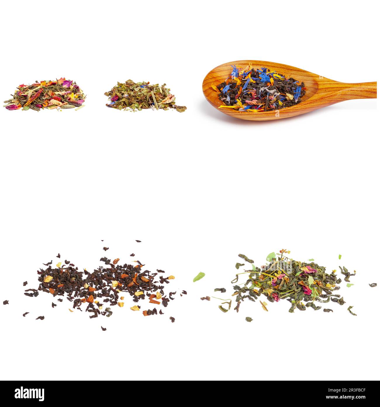 Sammlung von verschiedenen Tees isoliert auf weißem Stockfoto