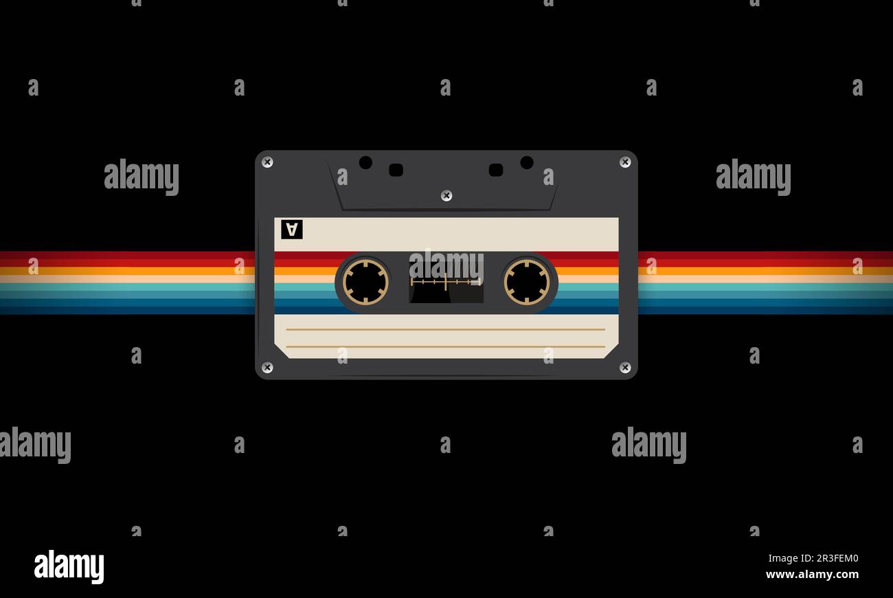Retro-Musiccasette mit Retro-Farben im Stil der Achtziger, Kassette, Vektorbild-Illustration, Mix-Tape-Retro-Kassettendesign, Musik-Vintage-Stil Stock Vektor