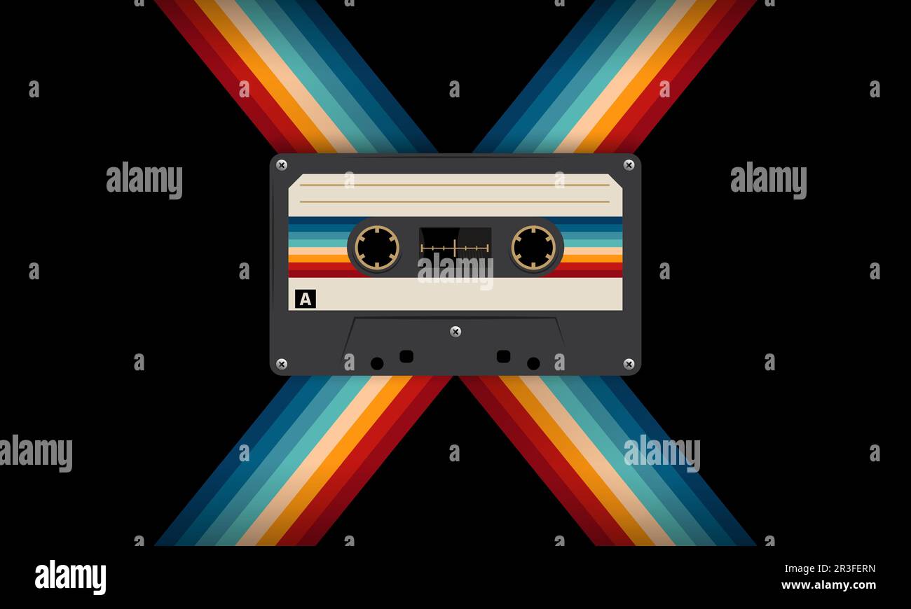 Retro-Musiccasette mit Retro-Farben im Stil der Achtziger, Kassette, Vektorbild-Illustration, Mix-Tape-Retro-Kassettendesign, Musik-Vintage-Stil Stock Vektor