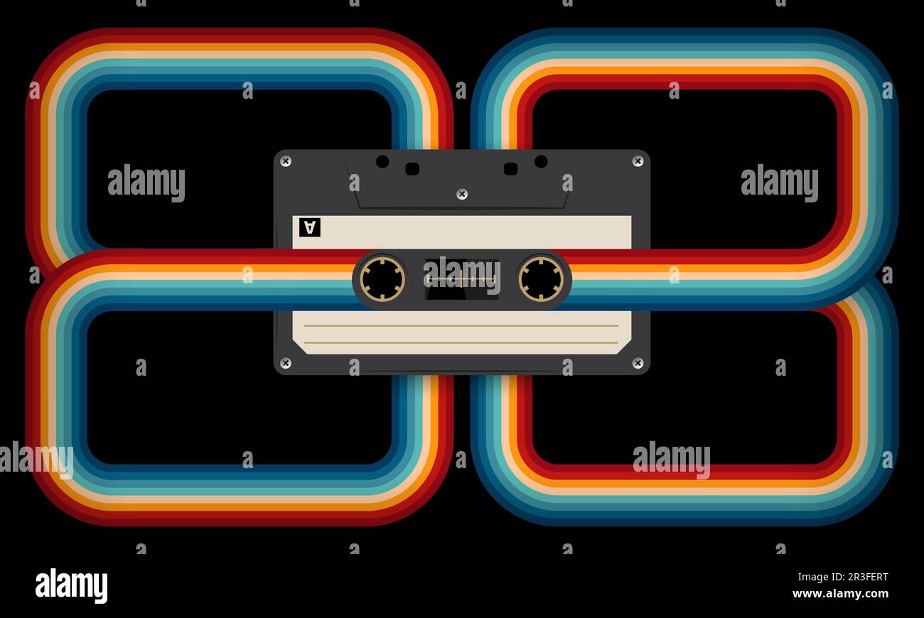 Retro-Musiccasette mit Retro-Farben im Stil der Achtziger, Kassette, Vektorbild-Illustration, Mix-Tape-Retro-Kassettendesign, Musik-Vintage-Stil Stock Vektor