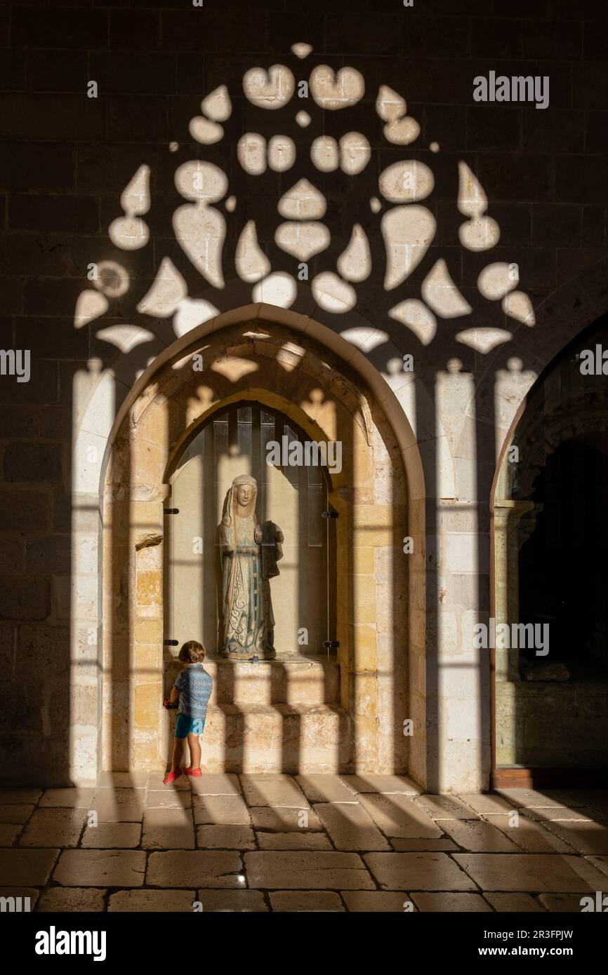 Claustro, Catedral de Santa María de la Asunción, El Burgo de Osma, Soria, Comunidad Autónoma de Castilla y León, Spanien, Europa. Stockfoto