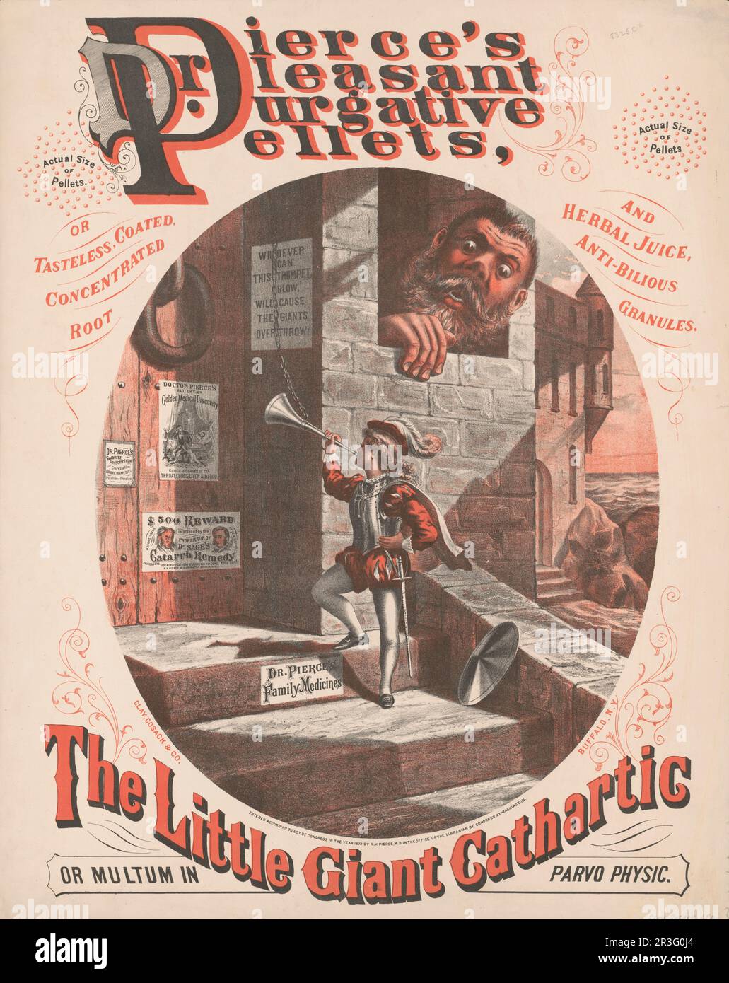 Vintage-Werbung für Dr. Pierces angenehme Pellets, das kleine Riesenkathartikum. Stockfoto