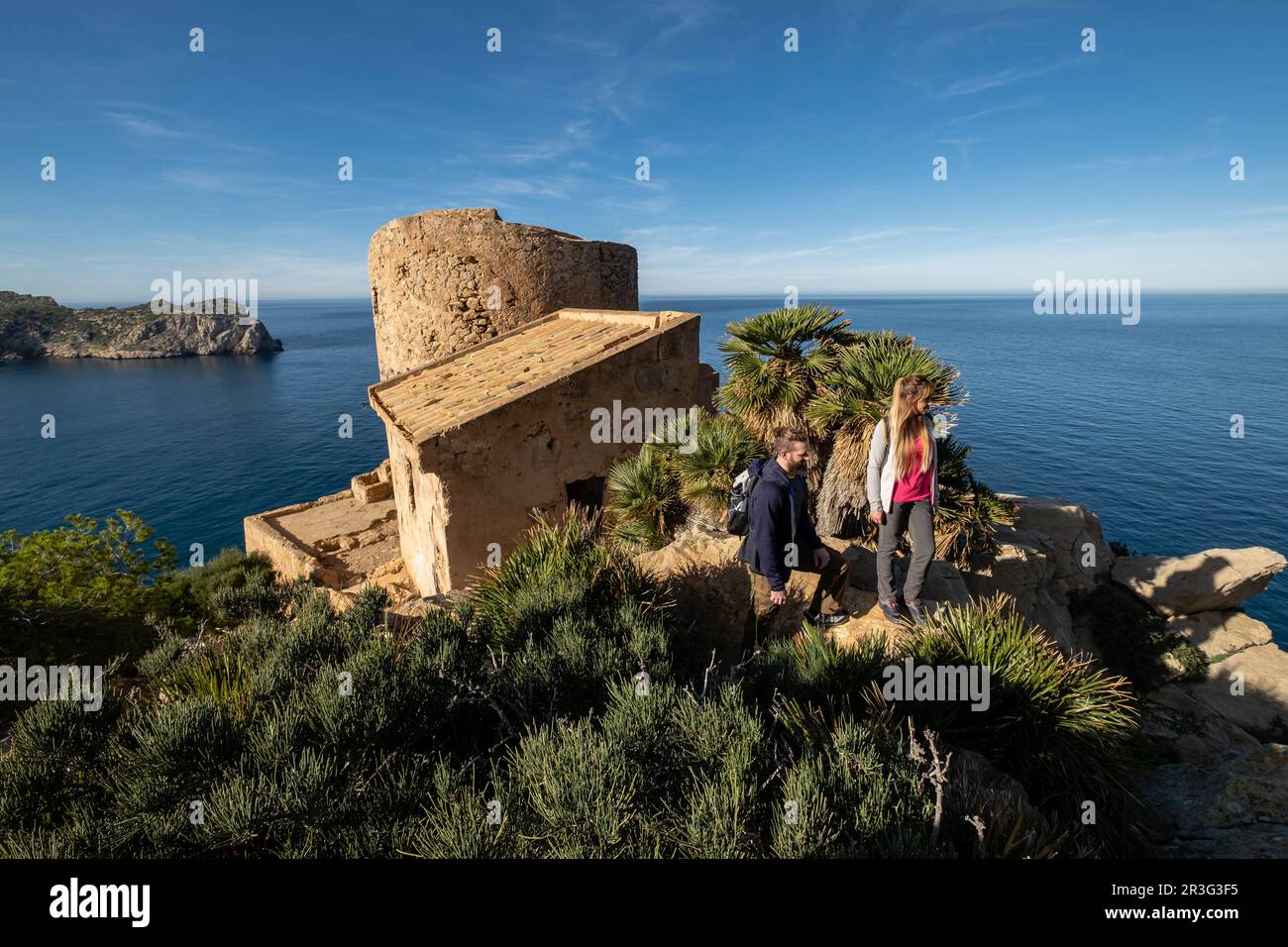 Cala en Basset Turm, 16. Jahrhundert, Andratx, Mallorca, Balearen, Spanien. Stockfoto