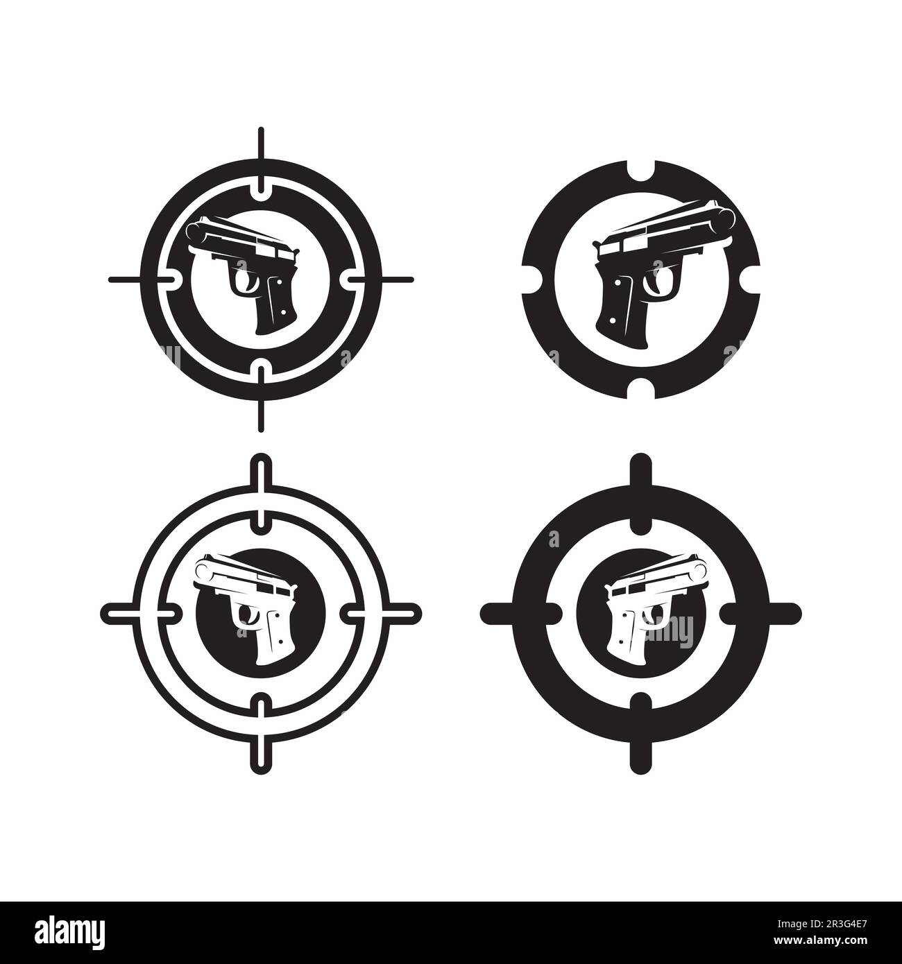 Das Waffenlogo und der Scharfschütze der Armee schossen Vektor Design Illustration Militärschuss-Revolver Stock Vektor