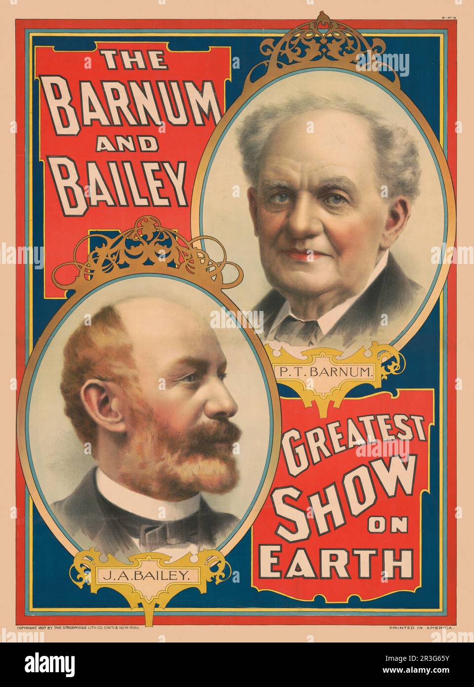 Porträts von P.T. Barnum und J.A. Bailey, ungefähr 1897. Die größte Show der Welt in Barnum & Bailey. Stockfoto