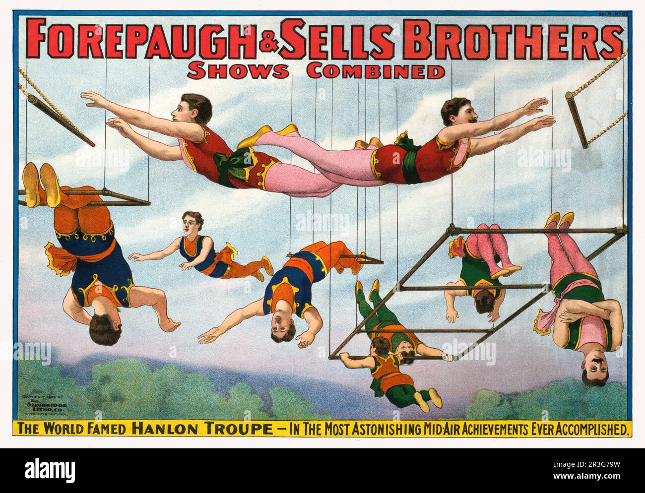 Vintage Forepaugh & Sells Brothers Circus Poster mit Hanlon Troupe, ca. 1899. Stockfoto