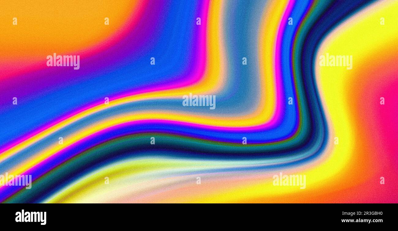 Farbenfroher Retro-Hintergrund Abstraktes Wellenmuster in leuchtenden Farben Blau Magenta Gelb flüssiger Farbfluss Stockfoto