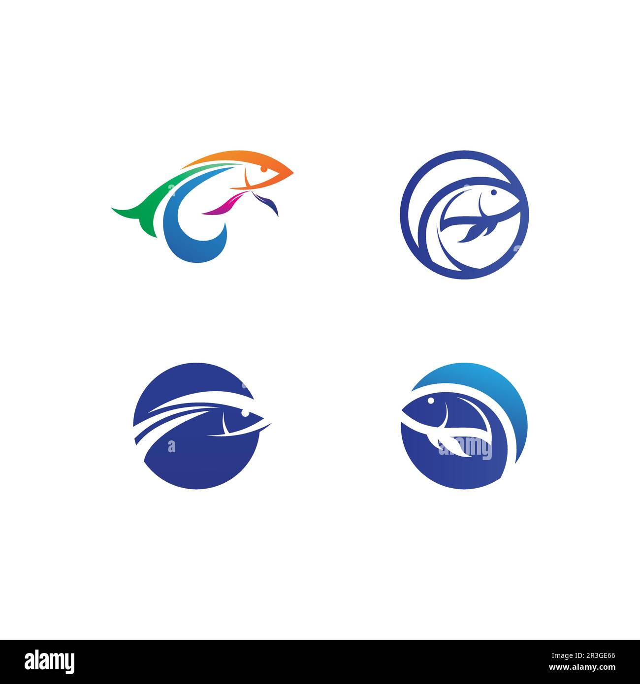 Fischsymbole mit Wasserzeichen und Tierlogos, Schwänze und Kiemen Stock Vektor