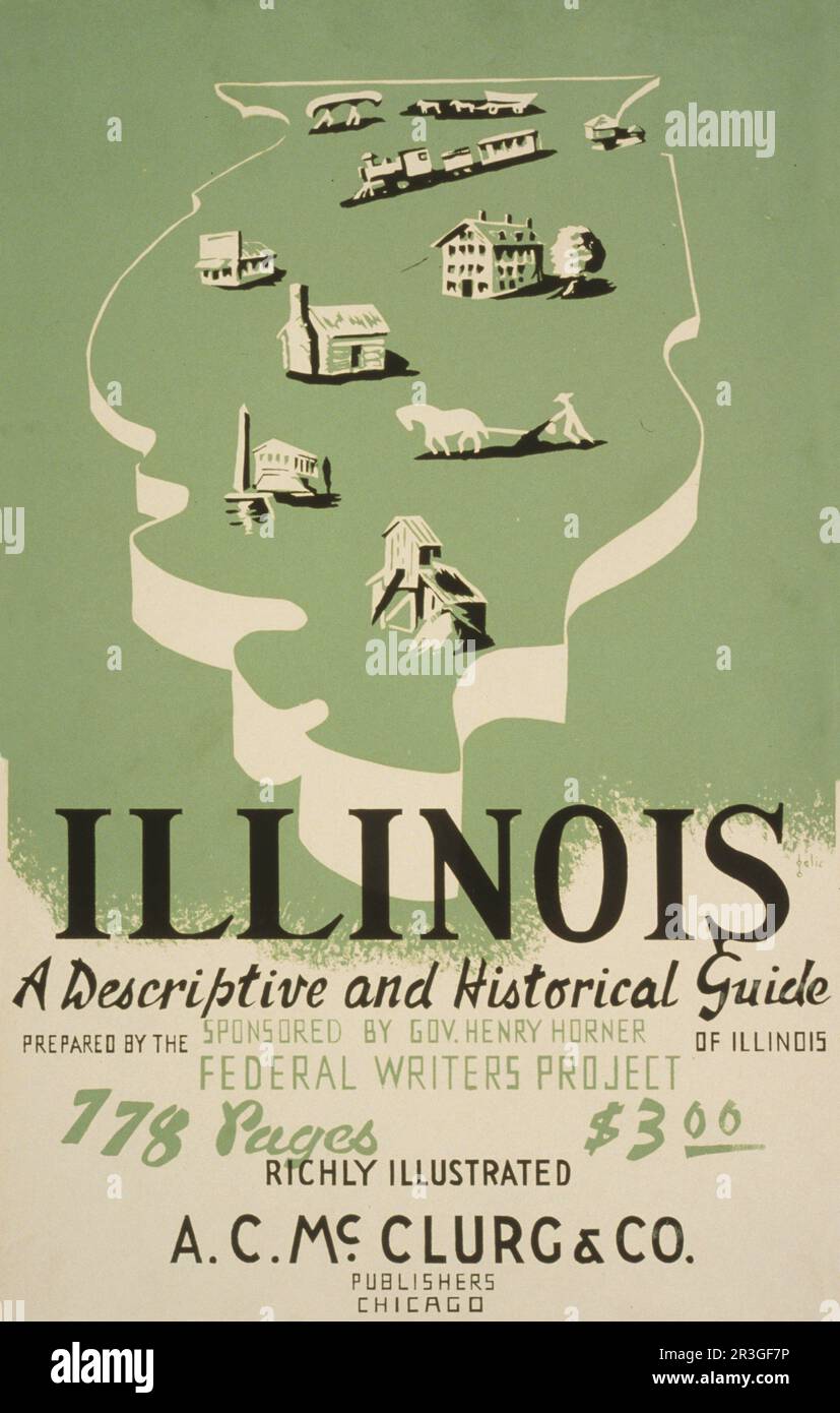 Vintage-Poster für Federal Writers' Project, das in einem American Guide Series-Band in Illinois Werbung macht. Stockfoto