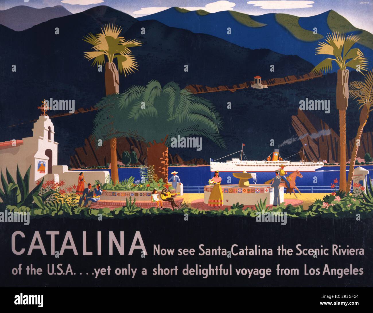 Altes Reiseposter für Tourismus nach Santa Catalina Island, Kalifornien, ca. 1935. Stockfoto