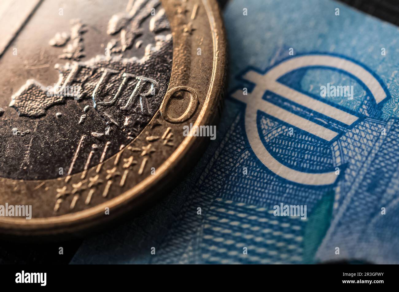 1-Euro-Münze-Makrofoto Stockfoto