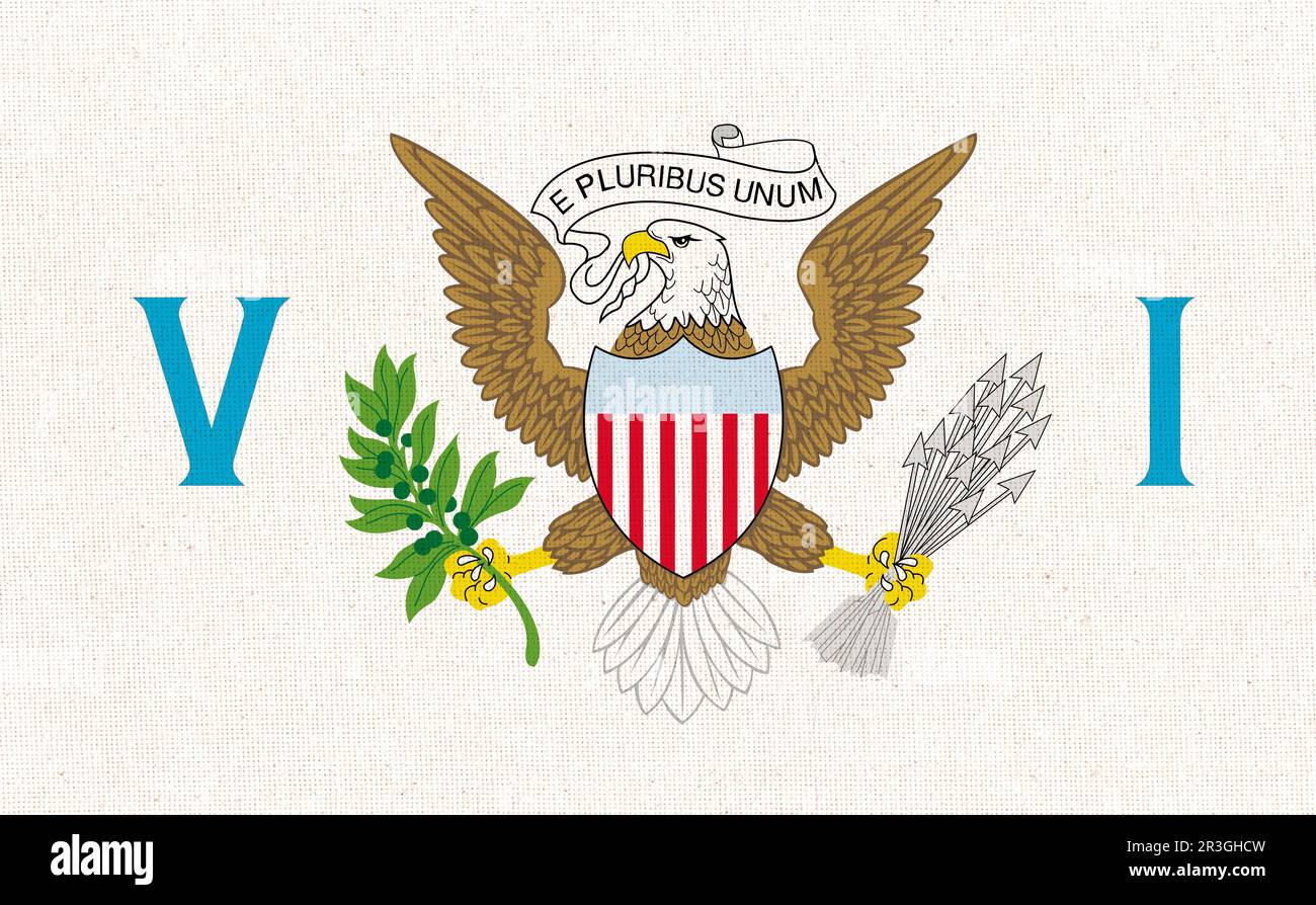 Flagge der Amerikanischen Jungferninseln. Offizielles Symbol der Amerikanischen Jungferninseln. Flagge von Beleg Stockfoto