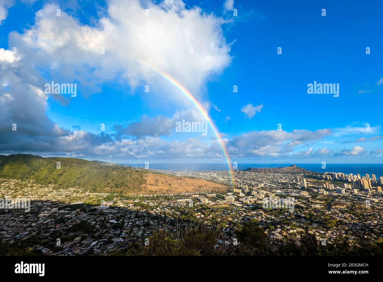 Waikiki und Honolulu von Tantalus Overlook auf Oahu Stockfoto