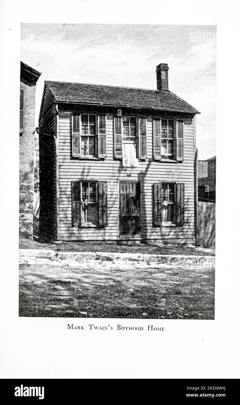 Mark Twain's Boyhood Home, Hannibal Missouri MO Schwarzweißfotografie aus dem Buch " Highways and Byways of the Mississippi Valley " von Clifton Johnson, 1865-1940 Publikation Datum 1906 Veröffentlicht in New York, The Macmillan Company; aus der See America First Series Stockfoto